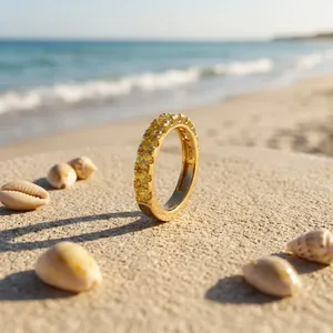 Magnifique Bague Demi-Éternité en Saphir Jaune CVD de Laboratoire, Sertie de Griffes, en Or Jaune 14 carats pour Femmes et Filles - Fiançailles Anniversaire - Product Image 2