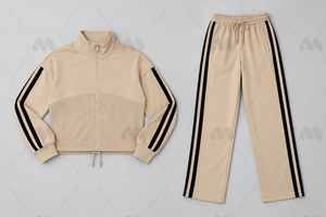M.H. Conjunto Deportivo Unisex de Dos Piezas para Invierno, Informal, Transpirable, de Poliéster/Algodón, Color Beige, Manga Larga, Cuello Alto, con Cordón Ajustable - Product Image 6