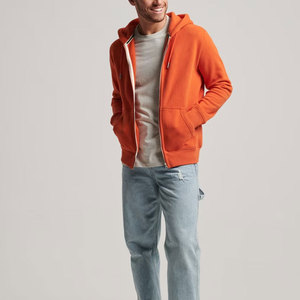 Sudadera con capucha y cremallera para hombre, color naranja, corte regular, tejido French Terry, informal, para otoño - Product Image 3
