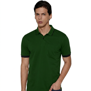 Polo de Manga Corta para Hombre, Color Sólido, con Bolsillo, Casual, de Algodón Transpirable, Corte Regular - Product Image 4