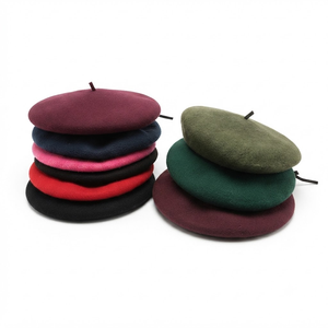 Custom 100% Wool Felt Beret <b>Hat</b> Solid Color Casual Unisex Hand Embroidered Custom Logo Beret <b>Hat</b> - Product Image 5