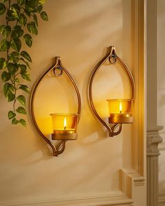 Handmade Gold Wall Mounted Tealight <b>Candle</b> <b>Holder</b> Decorative Metal Leaf Shaped Sconce wall mounted <b>candle</b> <b>holder</b> set of 2 - Product Image 6