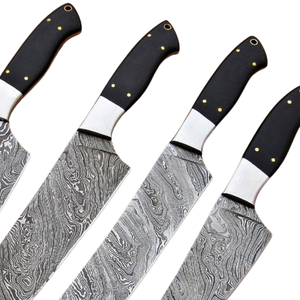 Ensemble de 4 couteaux de chef en acier Damas faits à la main avec manches en Micarta noir, pour la cuisine professionnelle, la découpe et le hachage - Product Image 5