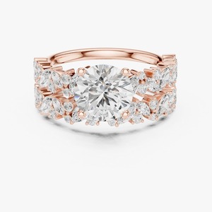 Ensemble de bagues de mariée en diamant de laboratoire taille ronde 2,00 carats, or jaune 9K, accent marquise pavé, bijoux en gros - Product Image 3