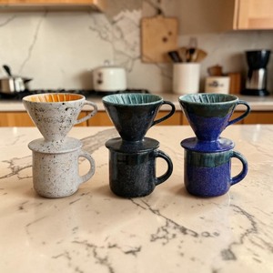 Ensemble de tasses à café en céramique de haute qualité avec filtre, glaçure bleue, résistant à la chaleur, design minimaliste pour usage domestique - Product Image 2