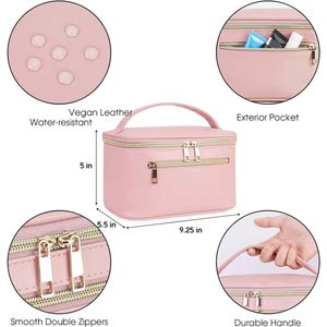 Borsa da viaggio vegana in similpelle rosa per trucchi e pennelli cosmetici da donna - Brevetto in attesa - Product Image 4