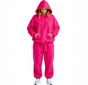 Conjunto Deportivo Oversize de 2 Piezas para Mujer, Sudadera con Capucha y Cordón Ajustable, Bolsillo Frontal, Pantalones Deportivos con Puños Elásticos, Felpa de Algodón, Estilo Urbano 2026 - Product Image 3