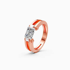 Bague solitaire radiante en diamant de laboratoire pour usage quotidien, élégance moderne, 1,05 ct, ronde, en or jaune, blanc et rose 9 carats - Product Image 1