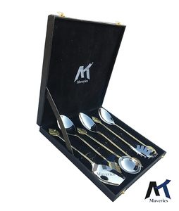 Juego de Cucharas de Té Plateadas de Lujo con Mango de Pluma Dorada, Acabado Espejo, Diseño Moderno, Duradero, Mango Largo para Servir - Product Image 1
