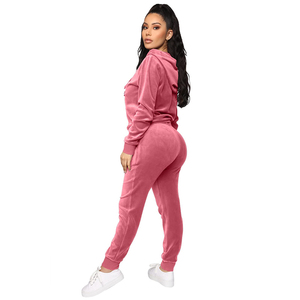 Ensemble de survêtement en velours pour femme de haute qualité, manches longues, fermeture éclair, couleur unie, décontracté, pour l'automne, avec poches latérales - Product Image 3