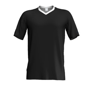 Maillot de football pour homme, col en V, noir, manches courtes, polyester respirant, coupe classique, toutes saisons, couleur unie - Product Image 1