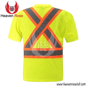 เสื้อยืดนิรภัยสะท้อนแสงแบบมองเห็นได้ชัดเจน เสื้อผ้าทำงานแบบ Hi-Vis มาตรฐาน ANSI Class 2 ผลิตจากโพลีเอสเตอร์ระบายอากาศได้ดี ขายส่ง - Product Image 4