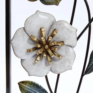 Ensemble de deux panneaux muraux en métal noir, or et blanc, décoration florale moderne pour salon, chambre et couloir - Product Image 5
