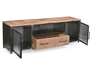 <b>Rustic</b> Iron/WD fluted Glass Door TV <b>Cabinet</b> - Product Image 3