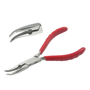 Pince coupante à bec courbé en acier inoxydable 140 mm, poignées en PVC, mâchoires dentelées sans ressort, pour sertissage de circlips, fabrication de bijoux, bricolage - Product Image 1