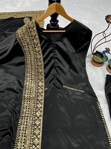 Conjunto de Salwar Kameez Negro de Lujo con Bordado para Mujer – Traje Palazzo de Diseñador con Dupatta con Trabajo Dorado Intenso - Product Image 6