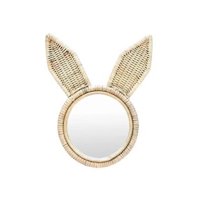 Espejo Colgante Artesanal con Motivo de Orejas de Conejo — Estilo Tejido Natural, diseñado para niños y decoración con espejo de ratán - Product Image 2