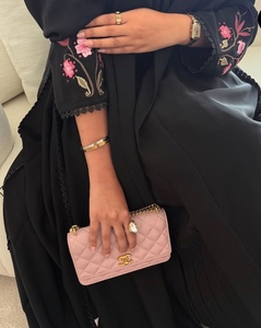 Abaya noire à manches longues et longueur ras du sol pour femme, robe modeste en coton, col montant, couleur unie, coupe ample, tenue quotidienne, style Moyen-Orient - Product Image 6