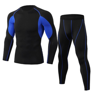 Men's Black Full <b>Sleeve</b> Compression Set Crew Neck <b>Long</b> <b>Sleeve</b> <b>Top</b> And Full Length Pants Quick Dry Breathable Sporty Fit - Product Image 4