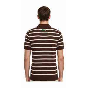 Camiseta Polo a Rayas Unisex NEXTEX Marrón y Blanco de Manga Corta con Cuello de Botones Clásico - Product Image 2