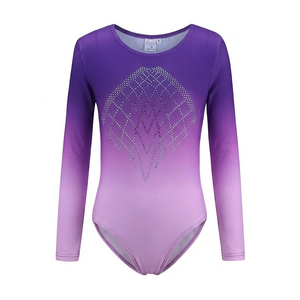 Customized Girls <b>Gymnastic</b> Competition <b>Leotards</b> Polyester Microfiber Embossed Shiny Rhinestone <b>Rhythmic</b> Artistic Training - Product Image 6