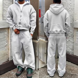Ensemble de survêtement polaire oversize premium pour homme, épais 500 GSM, avec sweat à capuche zippé et pantalon de jogging large, deux pièces, streetwear d'hiver - Product Image 1