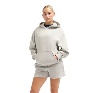 Conjunto de Sudadera con Capucha y Pantalones Cortos de 2 Piezas para Mujer, Color Personalizado, Felpa, Corte Regular Informal, Sólido, para Uso Diario, Algodón, Invierno, Largo, Transpirable - Product Image 1