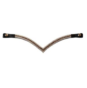 Bande de front de cheval marron en cuir portable de haute qualité bande de front à base de pierre blanche et dorée en cristal conception Vel cro - Product Image 2