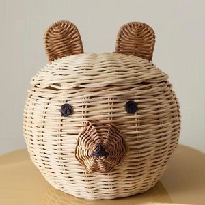 New Latest Design Handmade Bear Shaped Rattan Storage Basket <b>with</b> <b>Lid</b> Suitable for Baby Nursery Storage - Product Image 4