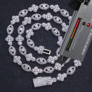 Moissanite Clover Link Necklace <b>Iced</b> <b>Out</b> Hip Hop Statement <b>Chain</b> Luxury Diamond Look Necklace for Men - Product Image 1