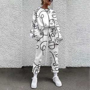 Women 2 Piece Sets <b>Pullovers</b> Clothing Long Sleeve Abstract Print Female Tops and Elastic Waist Pants Casual Streetwear Tracksuit - Product Image 2