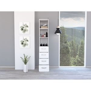 Mobiletto Vanguard in lino con tre ripiani e quattro cassetti, bianco, per bagno - Product Image 5