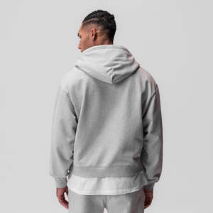 OEM Heather Grey Oversized Crop Breathable 100% Cotton Hoodies Men Heavyweight 480GSM French Terry Unisex Custom Logo - Product Image 2