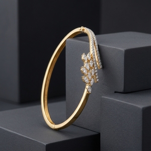 Lab Grown Diamond IGI Certified Elegant Round Cut Kada 0.30 Ct in 9K Yellow White Rose <b>Gold</b> for Engagement Wedding Party Gift - Product Image 4