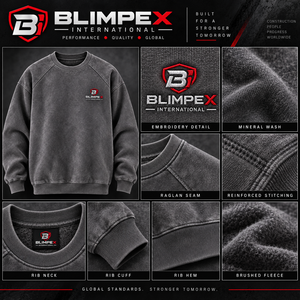Custom Mineral Wash Crewneck <b>Sweatshirt</b> Oversized Charcoal <b>Grey</b> Heavyweight Raglan Fleece Pullover OEM Private Label Blimpex - Product Image 6