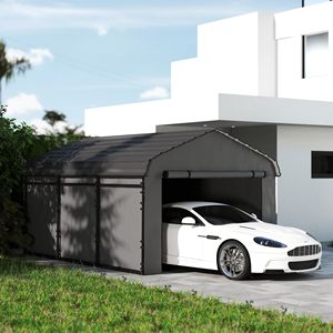 Robusto Carport in Metallo Grigio Scuro 10 X 15 con Tetto Zincato e Pareti Laterali Rimovibili, Tettoia per Auto - Product Image 2