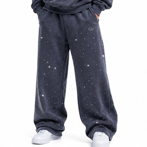 Conjuntos de sudaderas extragrandes con pedrería brillante de alta calidad, pantalones de chándal holgados, ropa de estilo urbano de algodón grueso personalizada - Product Image 6