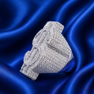 Dollar Sign VVS Fully Iced Moissanite Hip Hop Style <b>Ring</b> For <b>Men</b> 925 <b>Silver</b> Customizable Rapper Party Jewelry Charms - Product Image 4