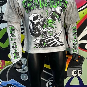 T-shirt pour homme à manches longues, col rond, style streetwear, imprimé motif crâne, coupe classique, tissu jersey 100% coton - Product Image 4
