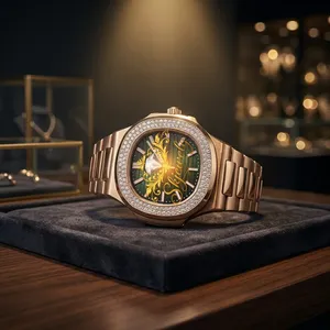 Montre à quartz pour homme, bracelet en acier inoxydable, cadran analogique 20 mm, lunette perlée, fermoir déployant, luxe et mode, cadeau - Product Image 3