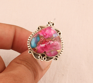 Wholesale Pink Oyster <b>Ring</b> 925 Sterling <b>Silver</b> Vintage <b>Statement</b> <b>Rings</b> Pink Spiny Oyster Shell Jewelry for Women - Product Image 3