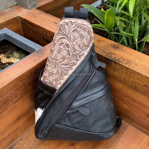 Cheveux sur sac de poitrine en cuir usiné Vintage en cuir véritable bandoulière décontracté épaule cartable personnalisé Convertible fronde sac à dos - Product Image 2