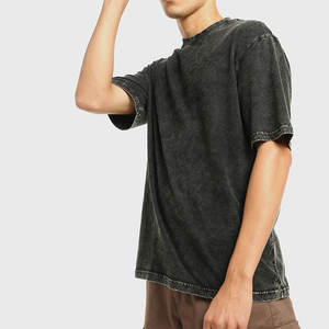 เสื้อยืดโอเวอร์ไซส์ผู้ชาย ยูนิเซ็กซ์ ผ้าถักลายโลโก้ด้านหน้า ล้างสีแบบวินเทจ ผลิตจากผ้าฝ้าย 100% เป็นมิตรกับสิ่งแวดล้อม ขายส่งจากโรงงาน - Product Image 1