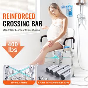 Lightweight Shower <b>Chair</b> with <b>Padded</b> Arms and Back Adjustable Height Bath Bench Reinforced CrossBar Shower Stool Elde - Product Image 2