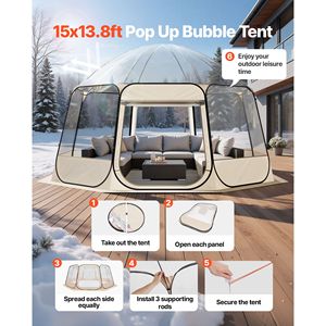 Tente de camping pop-up transparente, imperméable et résistante aux UV, 15x13.8 pieds, pour jardins extérieurs - Product Image 2