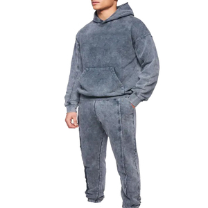 Ensemble de survêtement délavé pour homme, style streetwear, tenue de sport décontractée pour la gym et le jogging, avec logo personnalisé - Product Image 1