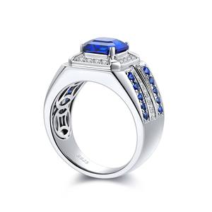 Unisex Octagon Cut Natural Stone Sapphire Cocktail <b>Ring</b> Prong Setting Geometric Hip Hop 18K Solid Gold Fine Jewelry - Product Image 2