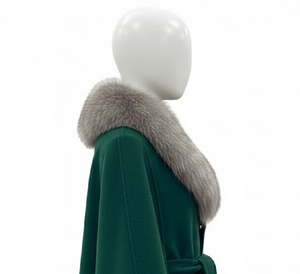 Women Green Wool Blend <b>Coat</b> with Faux Fur Collar Cuffs Belted Winter Fashion Warm Elegant Ladies Overcoat OEM Wholesale Boutique - Product Image 3