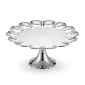 Support à gâteau artisanal en acier inoxydable SS304 de 26 cm, finition miroir, sans danger pour les aliments et bordure en forme de pétale Kanan, pour la décoration de la maison, les tables d'hôtel, les mariages et comme cadeau. - Product Image 1