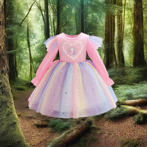 ชุดเดรสเด็กผู้หญิงแขนสั้นปักเลื่อมทรงบอลกาวน์ยาวระดับเข่าผ้าแพรแข็งคอปกสำหรับฤดูใบไม้ผลิ ฤดูร้อน ฤดูใบไม้ร่วง ฤดูหนาว - Product Image 1